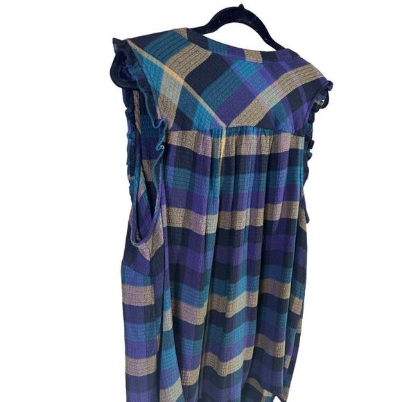 Torrid Plaid Gauze Button Front Tie Neck Tank Purple Green Gold Black Size 1 - Picture 4 of 8